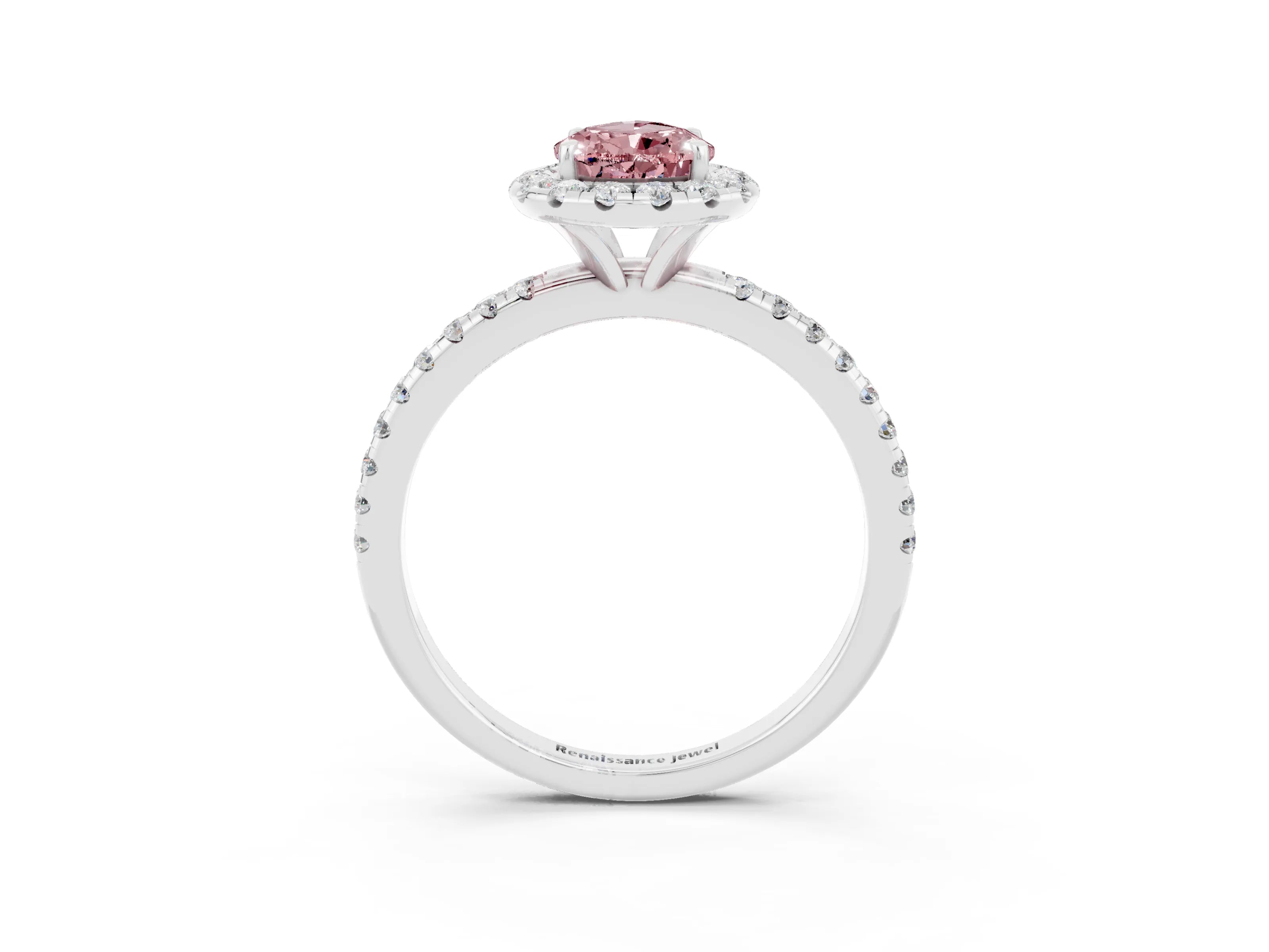 White gold Pear Cut Halo Round Diamond Pavé Band Four-Prong Ring_3