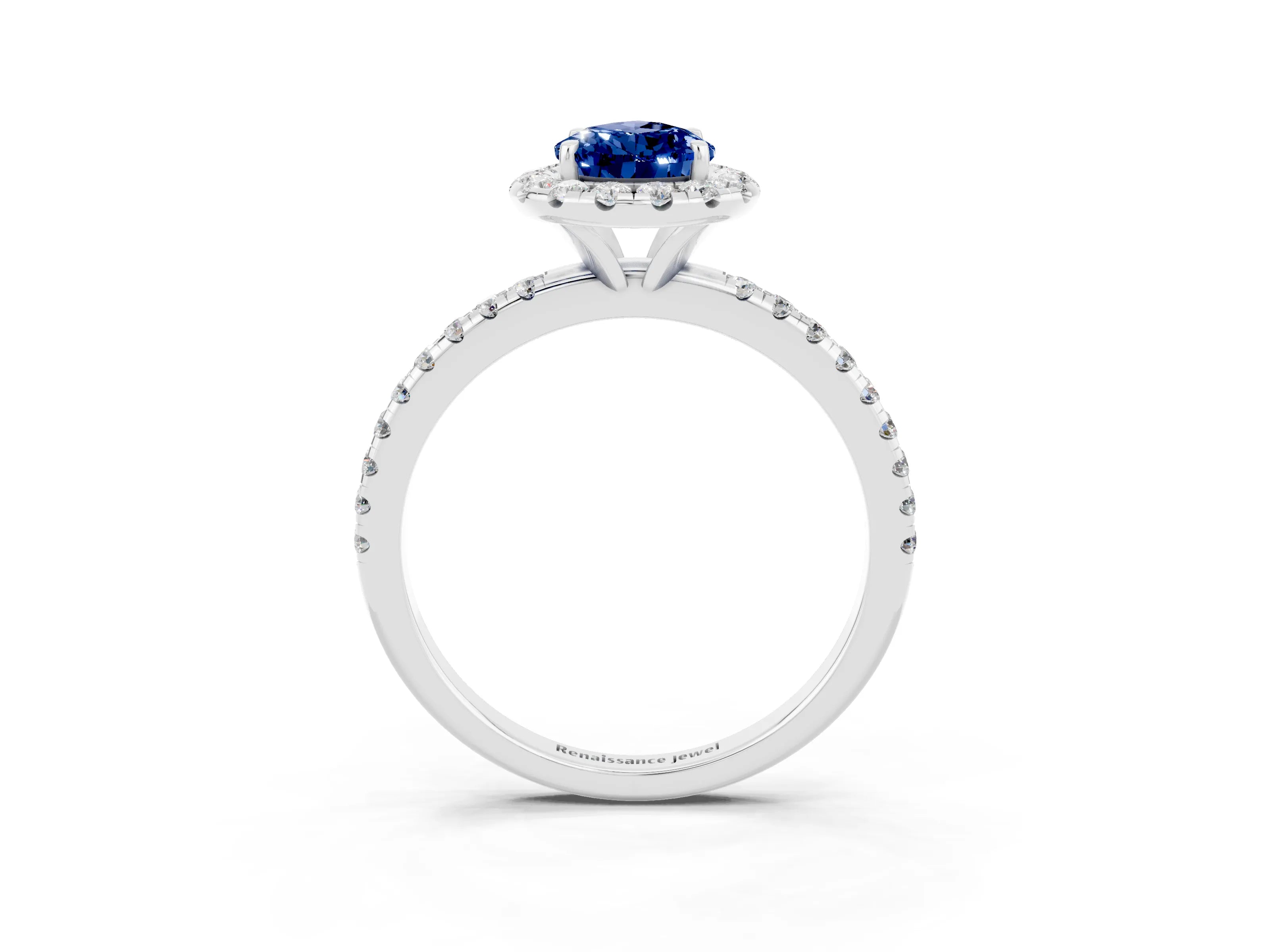 White gold Pear Cut Halo Round Diamond Pavé Band Four-Prong Ring_3