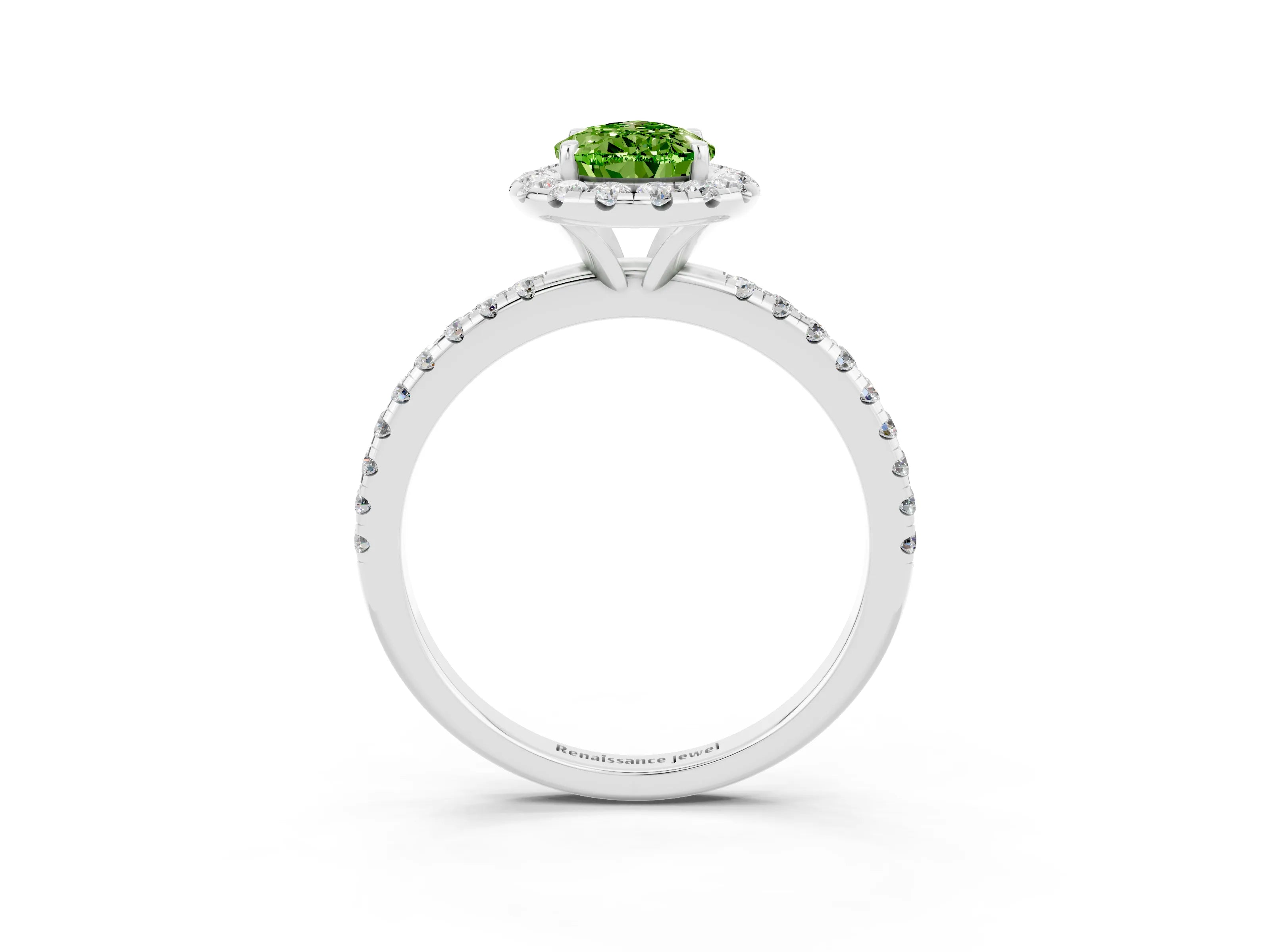 White gold Pear Cut Halo Round Diamond Pavé Band Four-Prong Ring_3