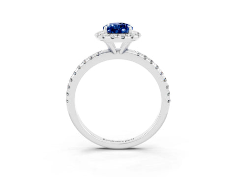 White gold Pear Cut Halo Round Diamond Pavé Band Four-Prong Ring_3
