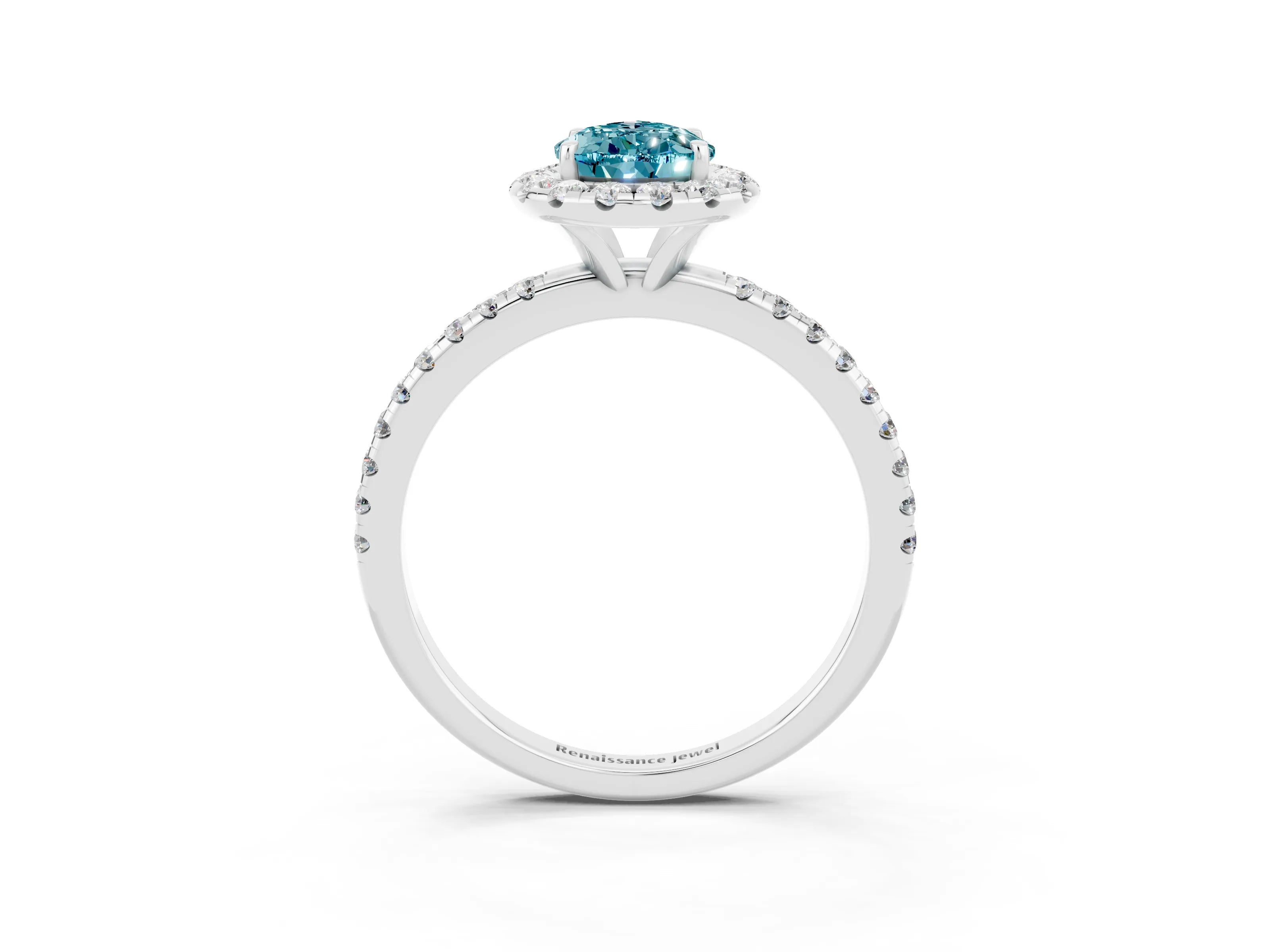 White gold Pear Cut Halo Round Diamond Pavé Band Four-Prong Ring_3