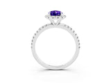 White gold Pear Cut Halo Round Diamond Pavé Band Four-Prong Ring_3
