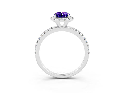 White gold Pear Cut Halo Round Diamond Pavé Band Four-Prong Ring_3