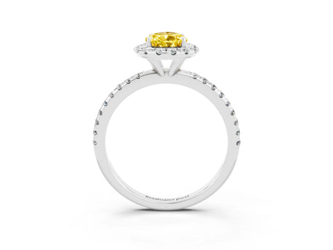 White gold Pear Cut Halo Round Diamond Pavé Band Four-Prong Ring_3