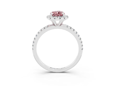 White gold Pear Cut Halo Round Diamond Pavé Band Four-Prong Ring_3