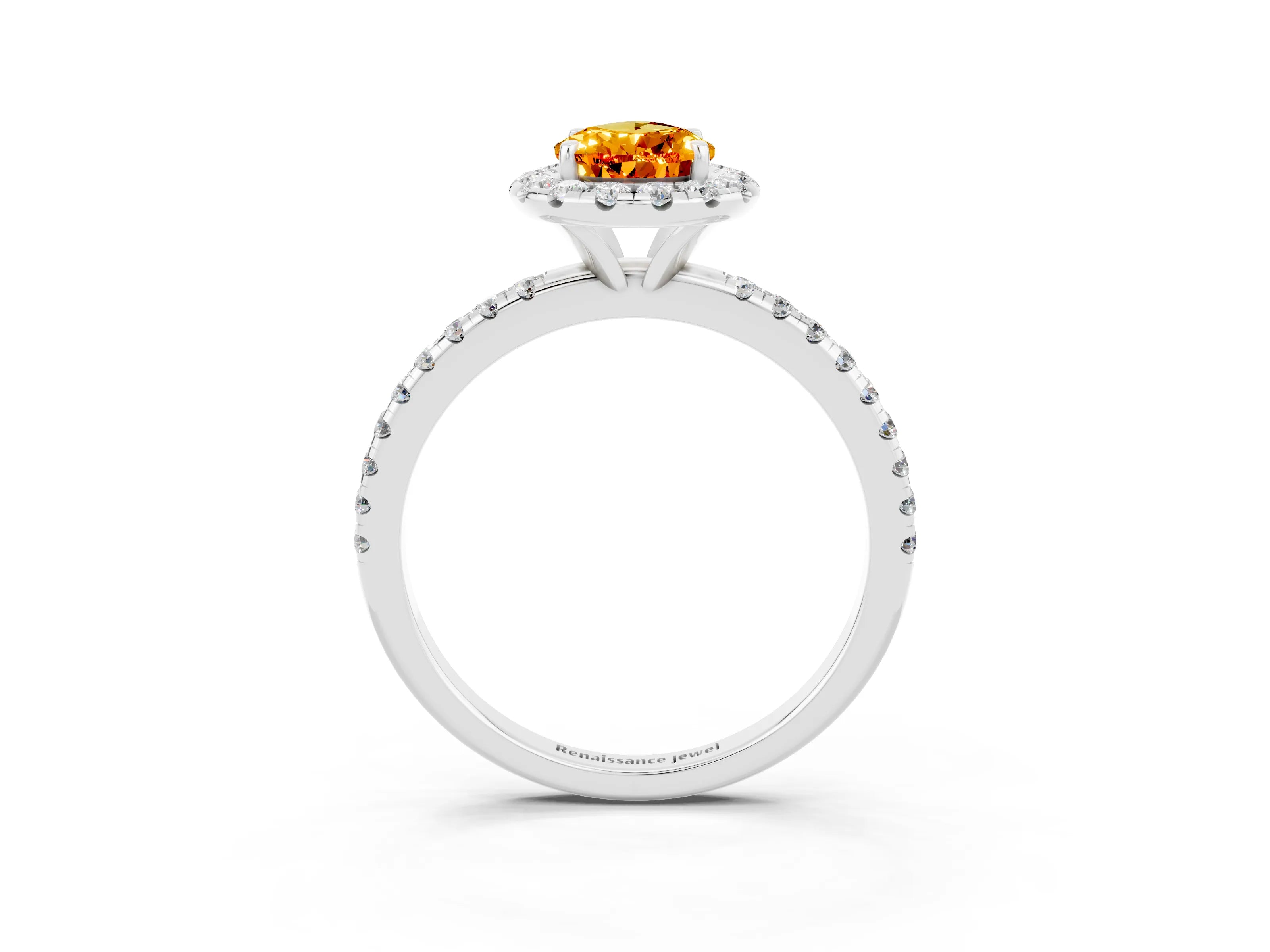 White gold Pear Cut Halo Round Diamond Pavé Band Four-Prong Ring_3