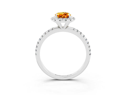 White gold Pear Cut Halo Round Diamond Pavé Band Four-Prong Ring_3