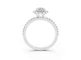 White gold Pear Cut Halo Round Diamond Pavé Band Four-Prong Ring_3