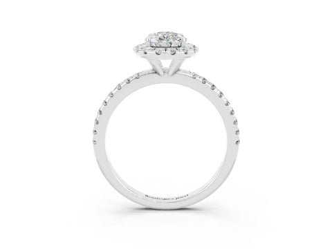 White gold Pear Cut Halo Round Diamond Pavé Band Four-Prong Ring_3