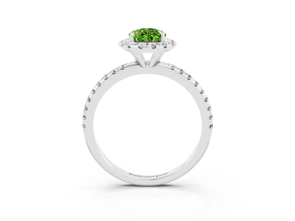 Silver Pear Cut Halo Round Diamond Pavé Band Four-Prong Ring