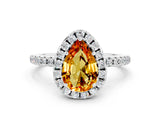 White gold Pear Cut Halo Round Diamond Pavé Band Four-Prong Ring