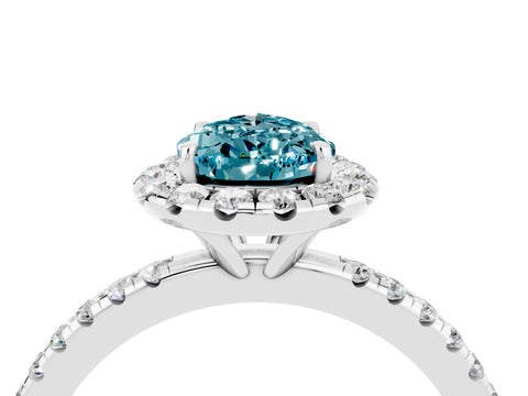 White gold Pear Cut Halo Round Diamond Pavé Band Four-Prong Ring_4