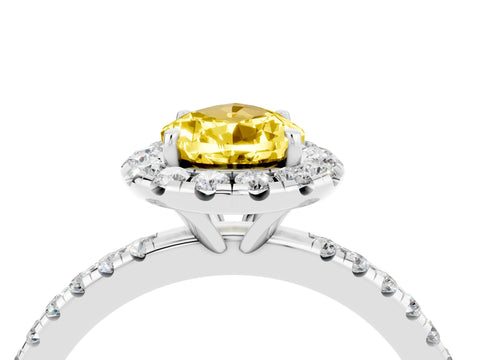 White gold Pear Cut Halo Round Diamond Pavé Band Four-Prong Ring_4