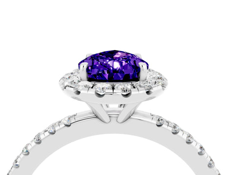 White gold Pear Cut Halo Round Diamond Pavé Band Four-Prong Ring_4