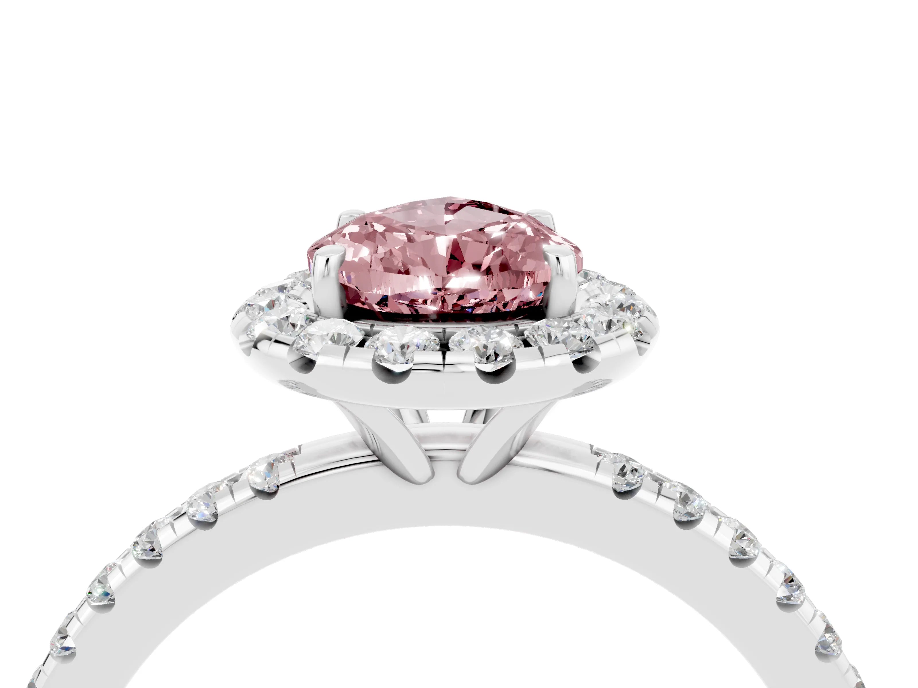 White gold Pear Cut Halo Round Diamond Pavé Band Four-Prong Ring_4