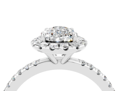 White gold Pear Cut Halo Round Diamond Pavé Band Four-Prong Ring_4