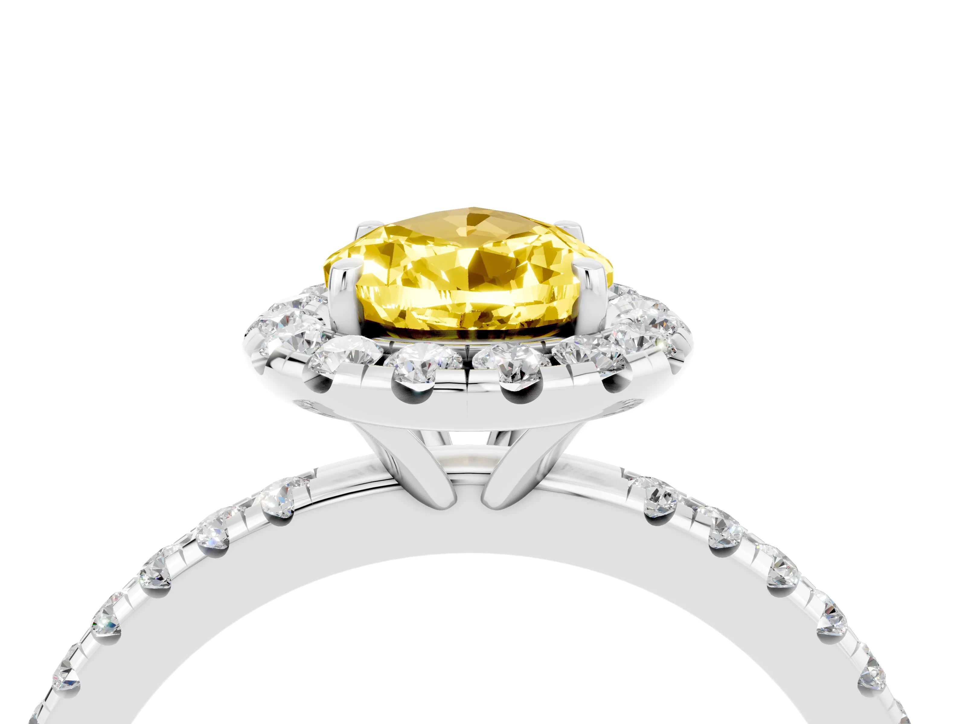 White gold Pear Cut Halo Round Diamond Pavé Band Four-Prong Ring_4
