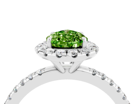 White gold Pear Cut Halo Round Diamond Pavé Band Four-Prong Ring_4