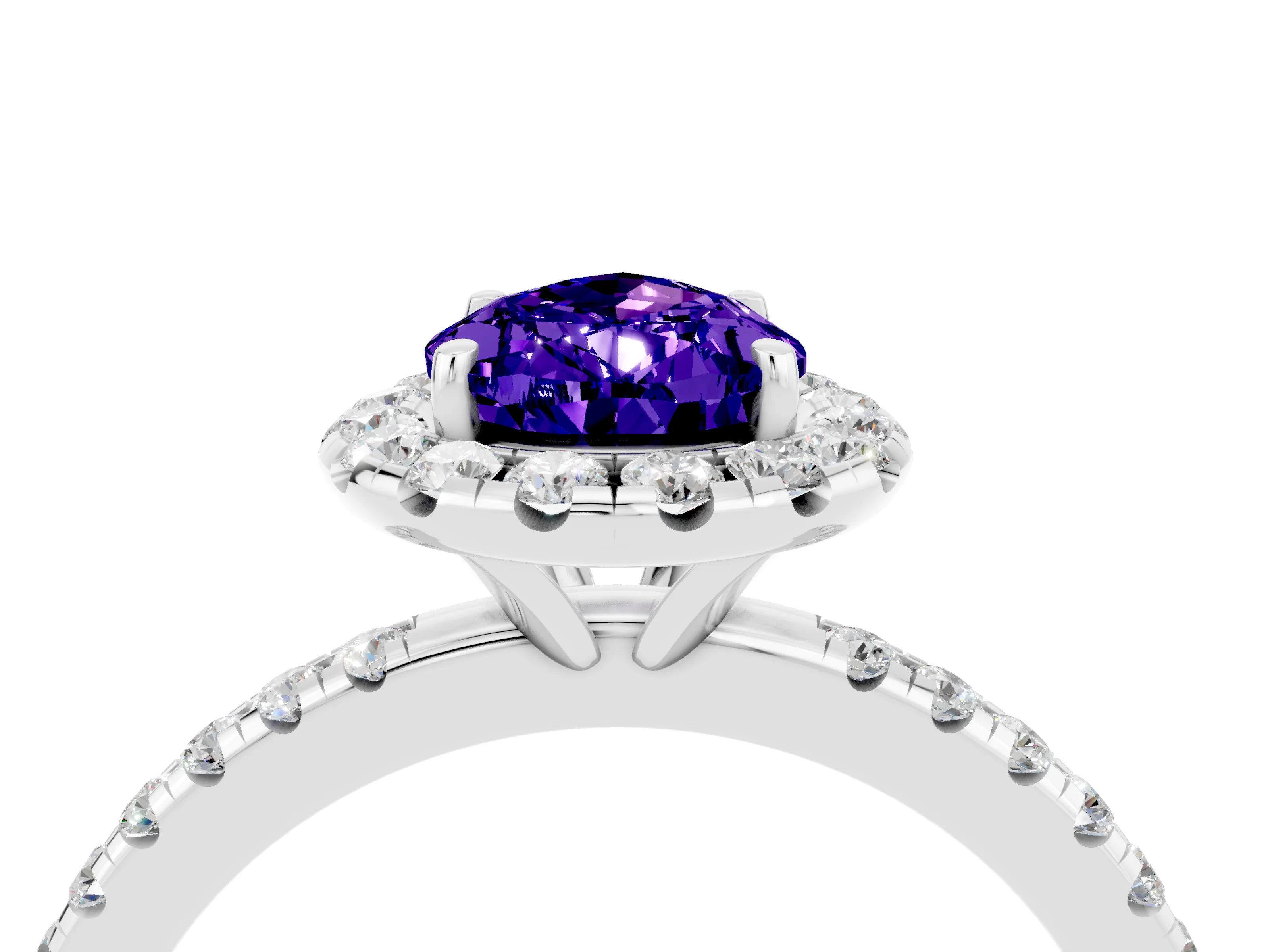 White gold Pear Cut Halo Round Diamond Pavé Band Four-Prong Ring_4