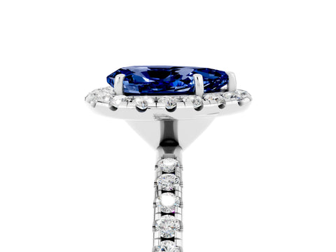 White gold Pear Cut Halo Round Diamond Pavé Band Four-Prong Ring_5