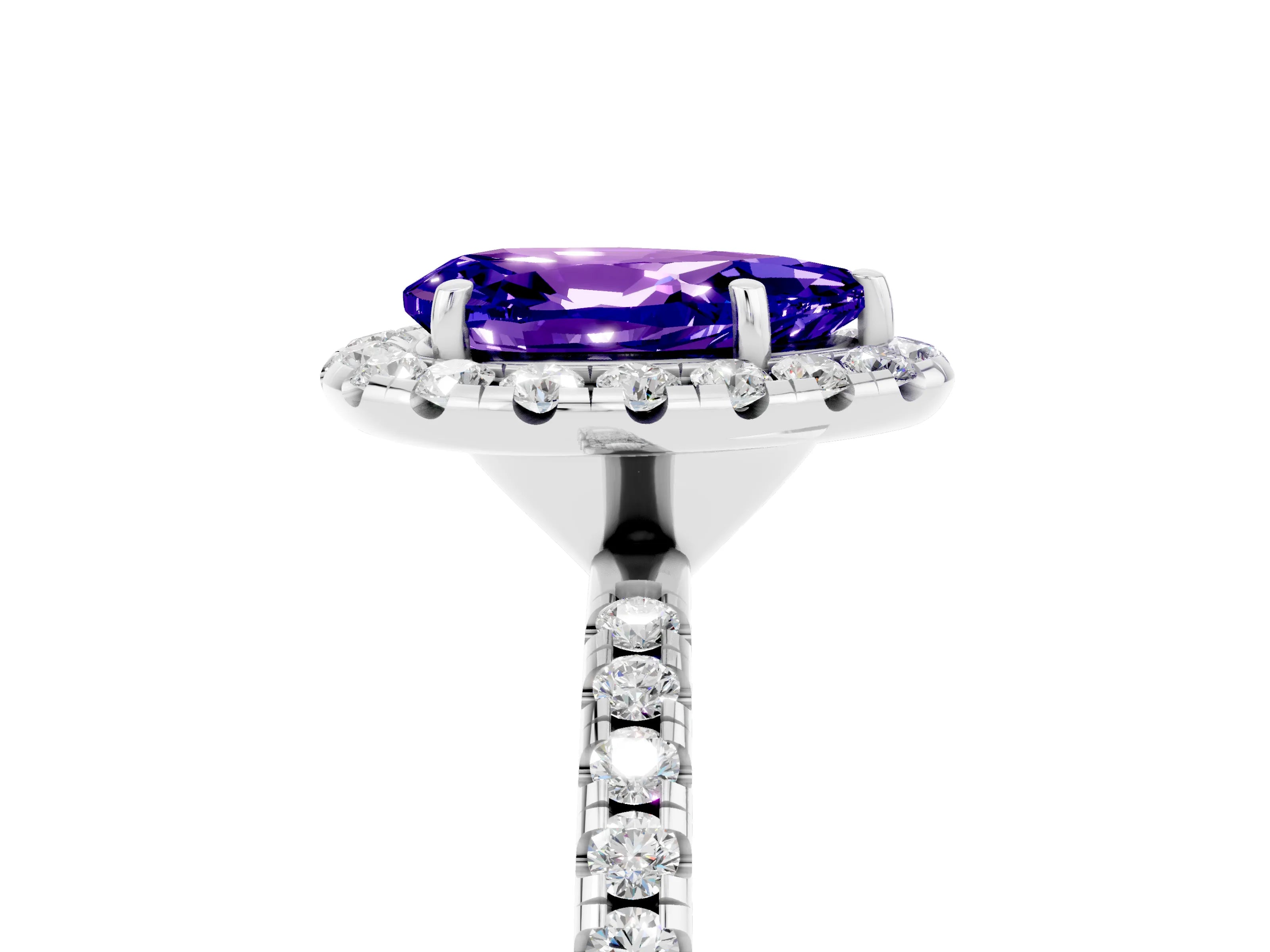 White gold Pear Cut Halo Round Diamond Pavé Band Four-Prong Ring_5