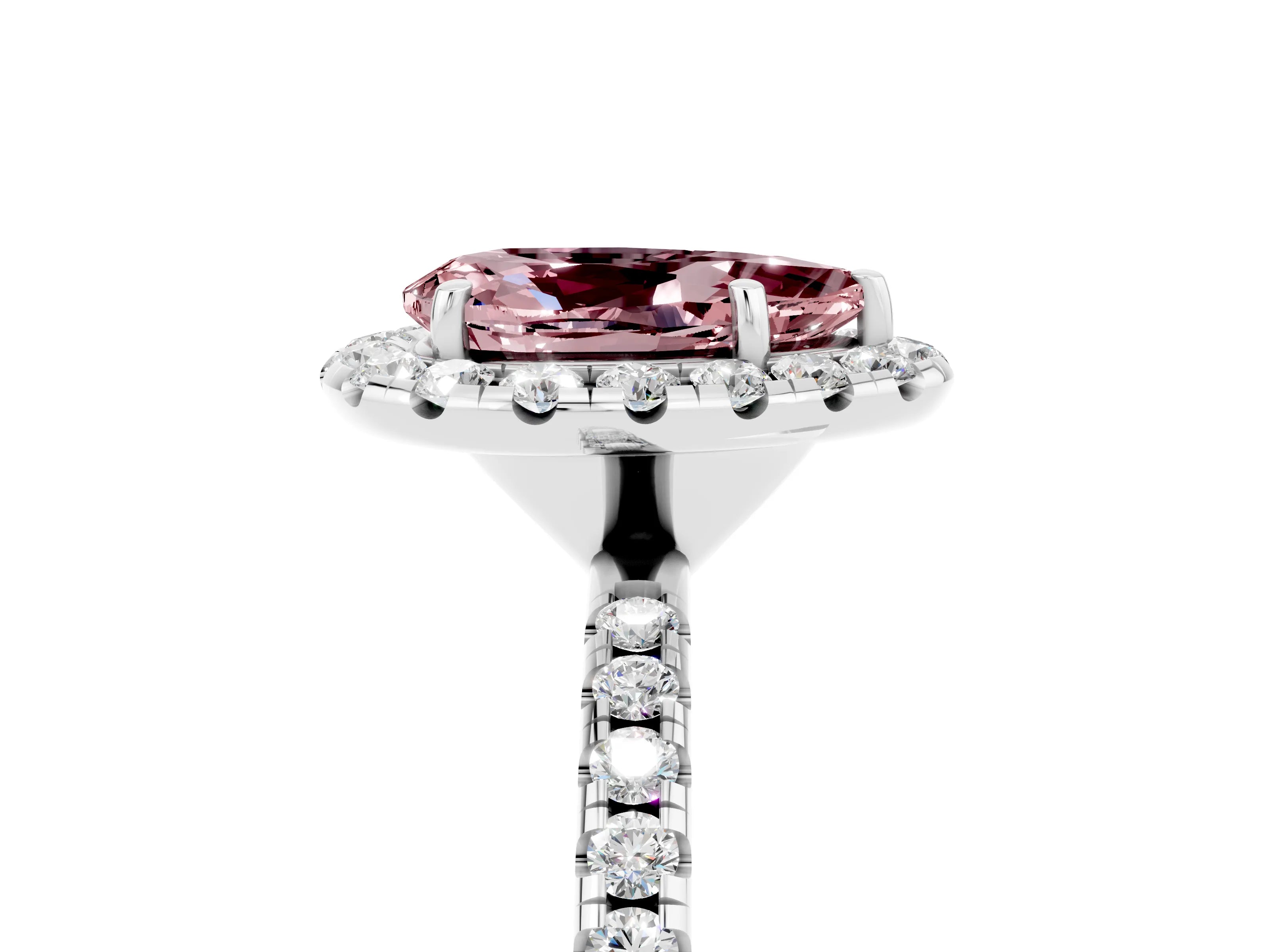 White gold Pear Cut Halo Round Diamond Pavé Band Four-Prong Ring_5
