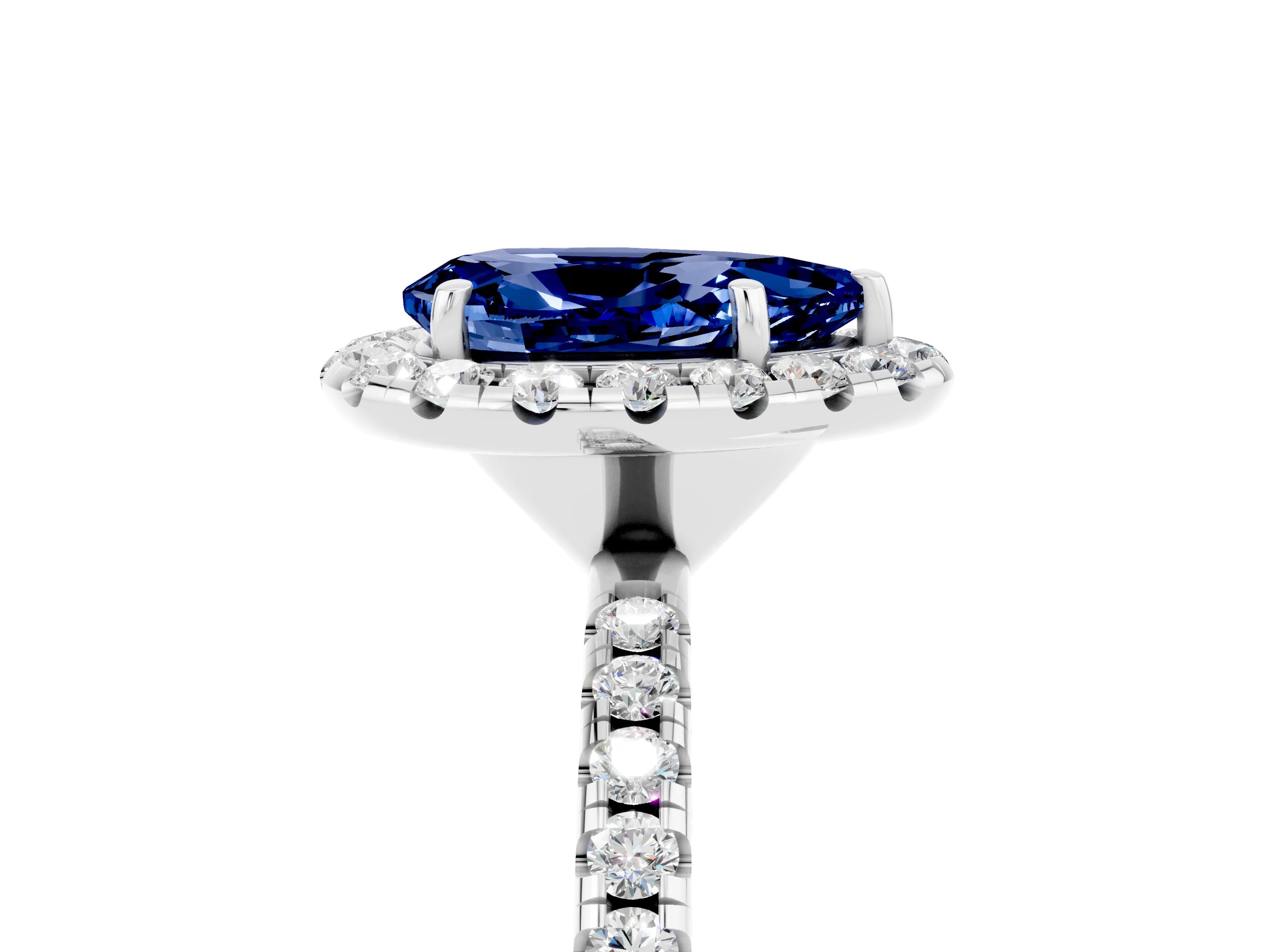 White gold Pear Cut Halo Round Diamond Pavé Band Four-Prong Ring_5
