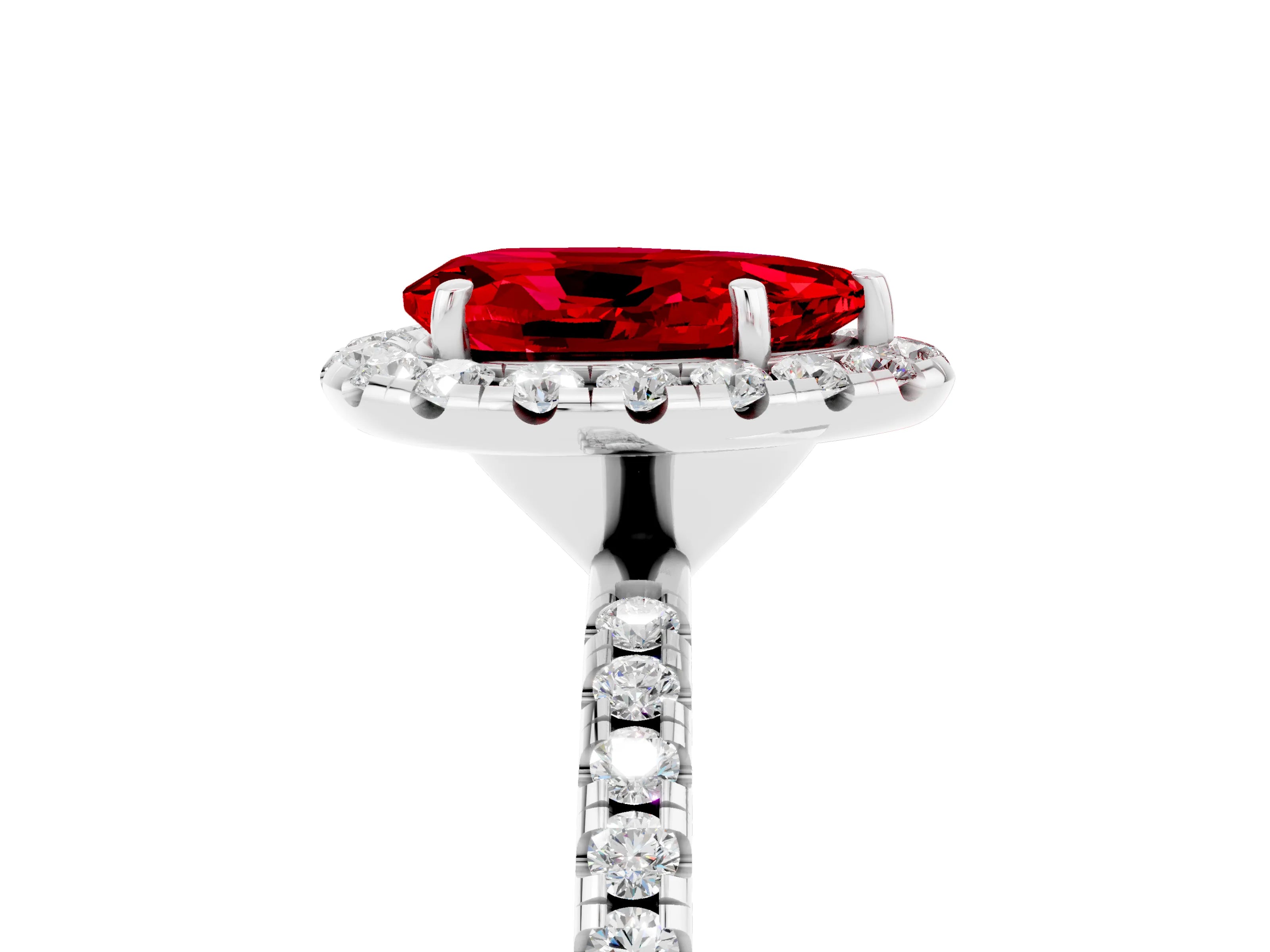 White gold Pear Cut Halo Round Diamond Pavé Band Four-Prong Ring_5
