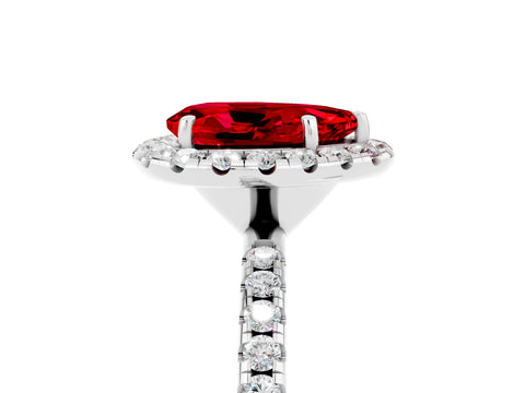 White gold Pear Cut Halo Round Diamond Pavé Band Four-Prong Ring_5