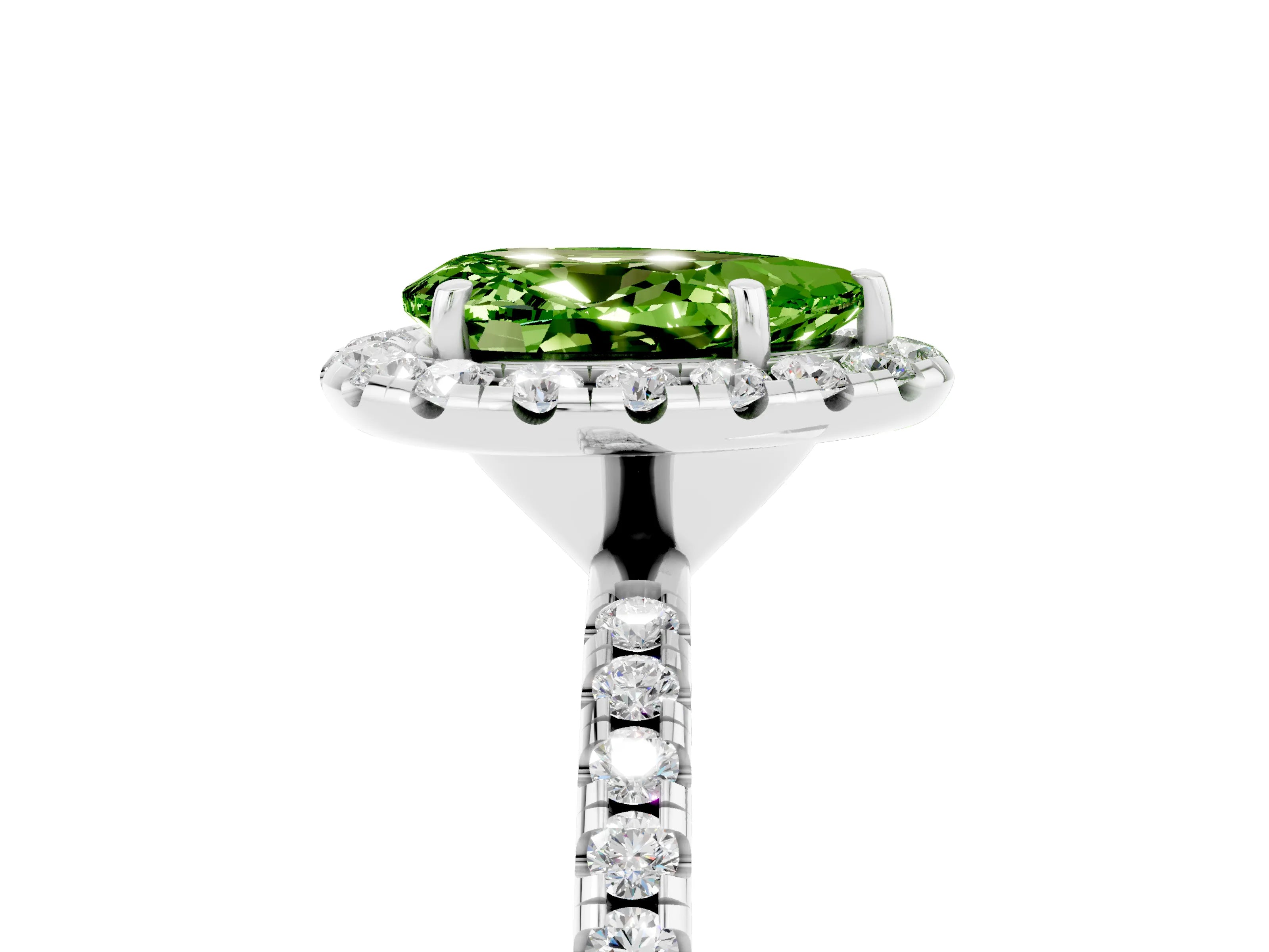 White gold Pear Cut Halo Round Diamond Pavé Band Four-Prong Ring_5