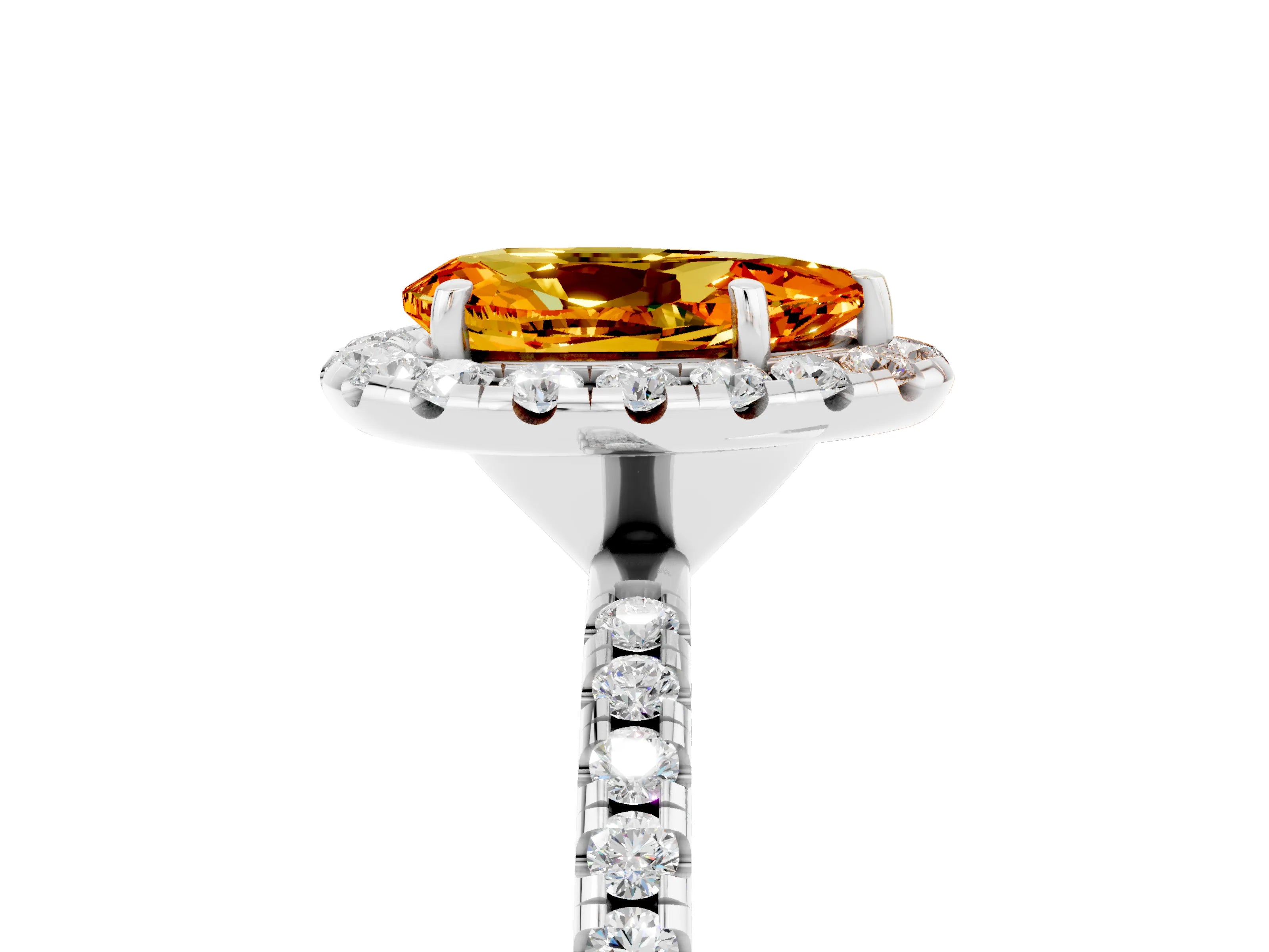 White gold Pear Cut Halo Round Diamond Pavé Band Four-Prong Ring_5