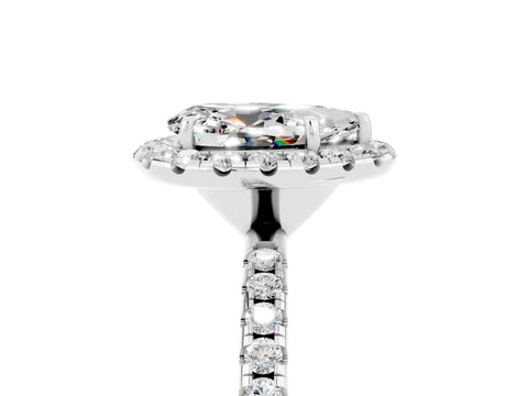 White gold Pear Cut Halo Round Diamond Pavé Band Four-Prong Ring_5