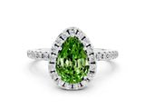White gold Pear Cut Halo Round Diamond Pavé Band Four-Prong Ring
