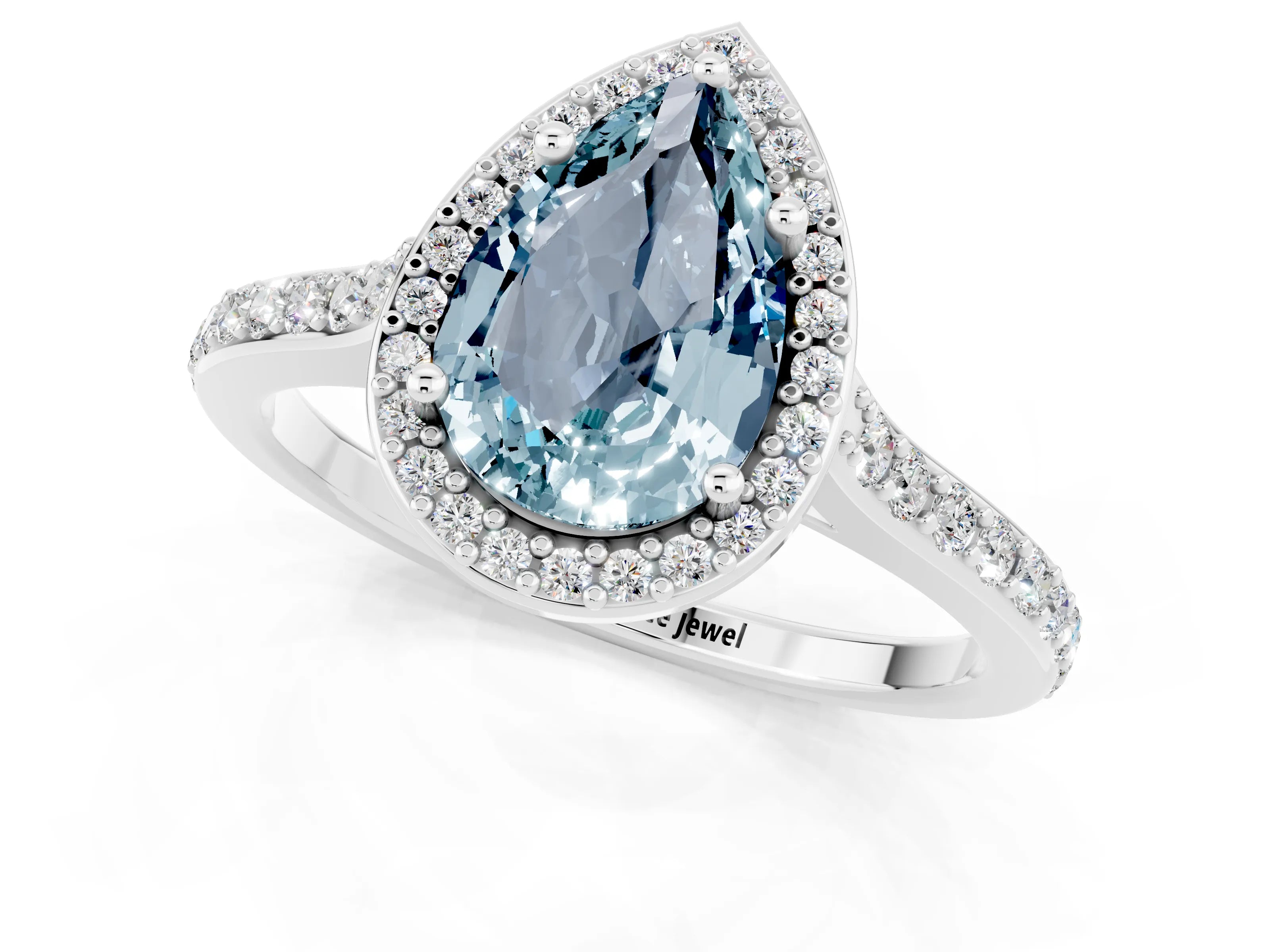 White gold Pear Cut Halo Round Diamond Pavé Band with Four-Prong Setting_1