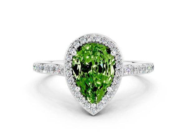 White gold Pear Cut Halo Round Diamond Pavé Band with Four-Prong Setting