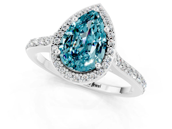 Silver Pear Cut Halo Round Diamond Pavé Band with Four-Prong Setting