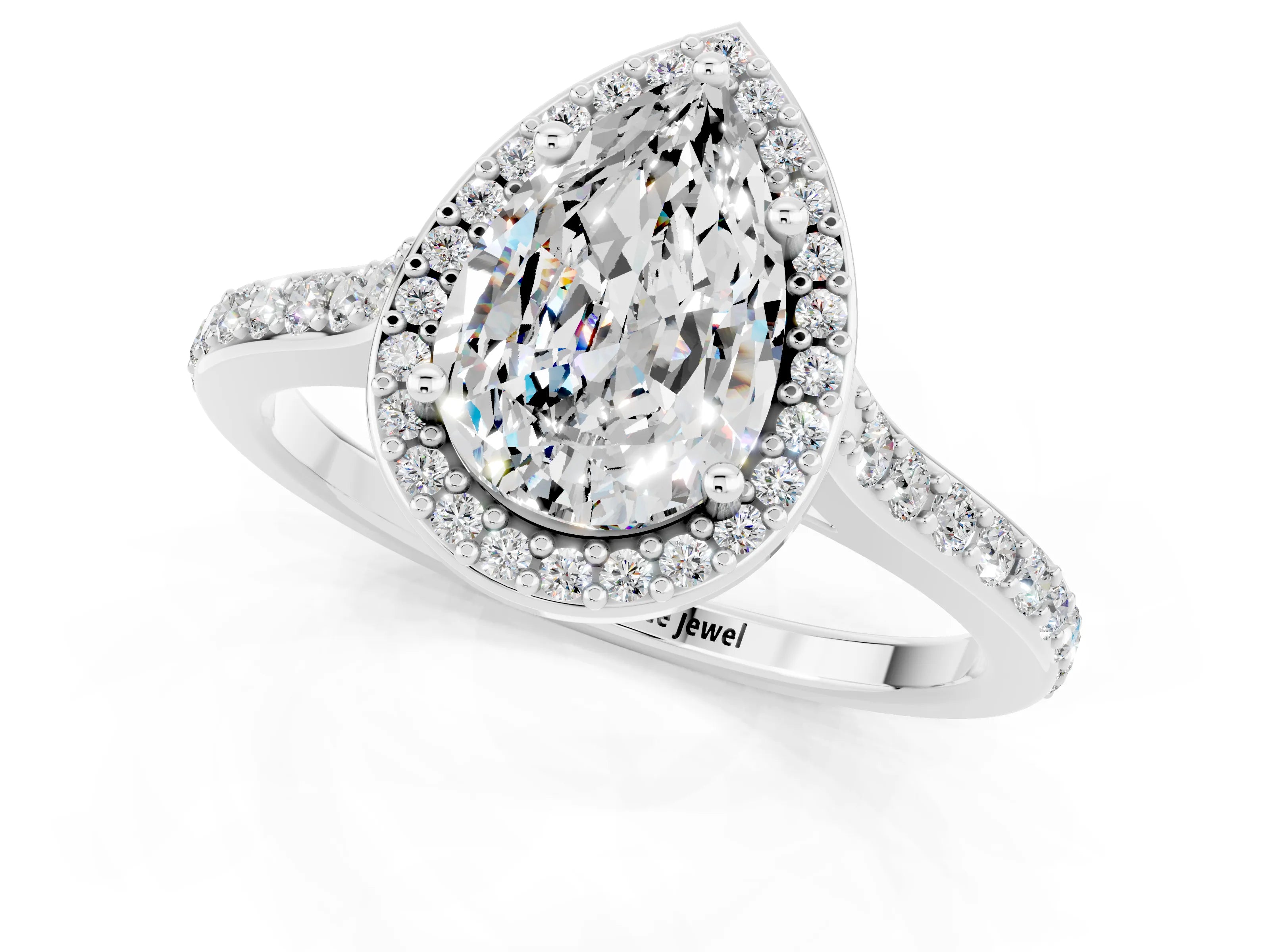 White gold Pear Cut Halo Round Diamond Pavé Band with Four-Prong Setting_1
