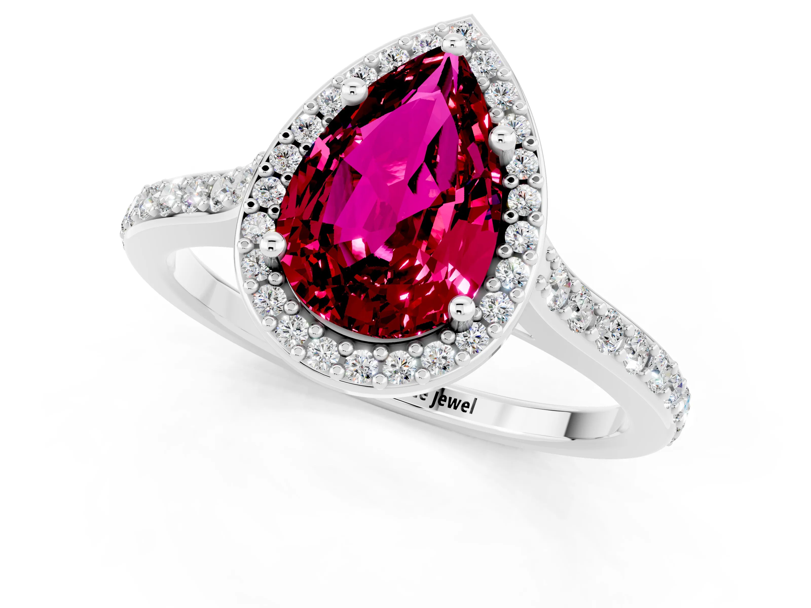 White gold Pear Cut Halo Round Diamond Pavé Band with Four-Prong Setting_1