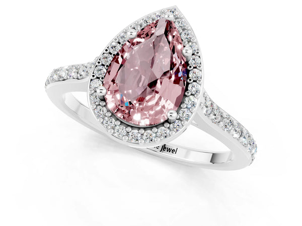 Silver Pear Cut Halo Round Diamond Pavé Band with Four-Prong Setting