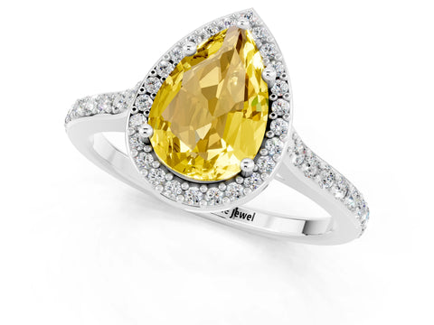 White gold Pear Cut Halo Round Diamond Pavé Band with Four-Prong Setting_1