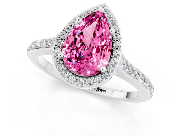 Platinum Pear Cut Halo Round Diamond Pavé Band with Four-Prong Setting