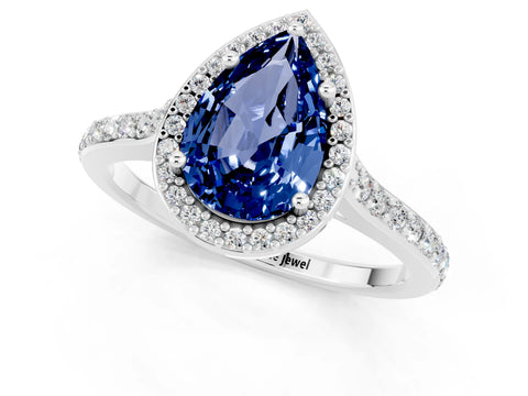 White gold Pear Cut Halo Round Diamond Pavé Band with Four-Prong Setting_1