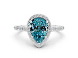 White gold Pear Cut Halo Round Diamond Pavé Band with Four-Prong Setting