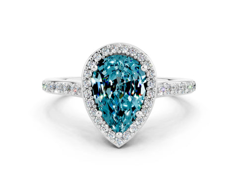 White gold Pear Cut Halo Round Diamond Pavé Band with Four-Prong Setting