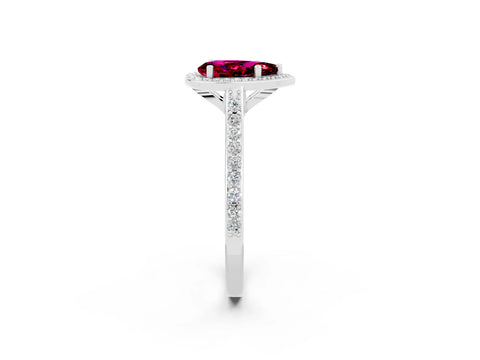 White gold Pear Cut Halo Round Diamond Pavé Band with Four-Prong Setting_2