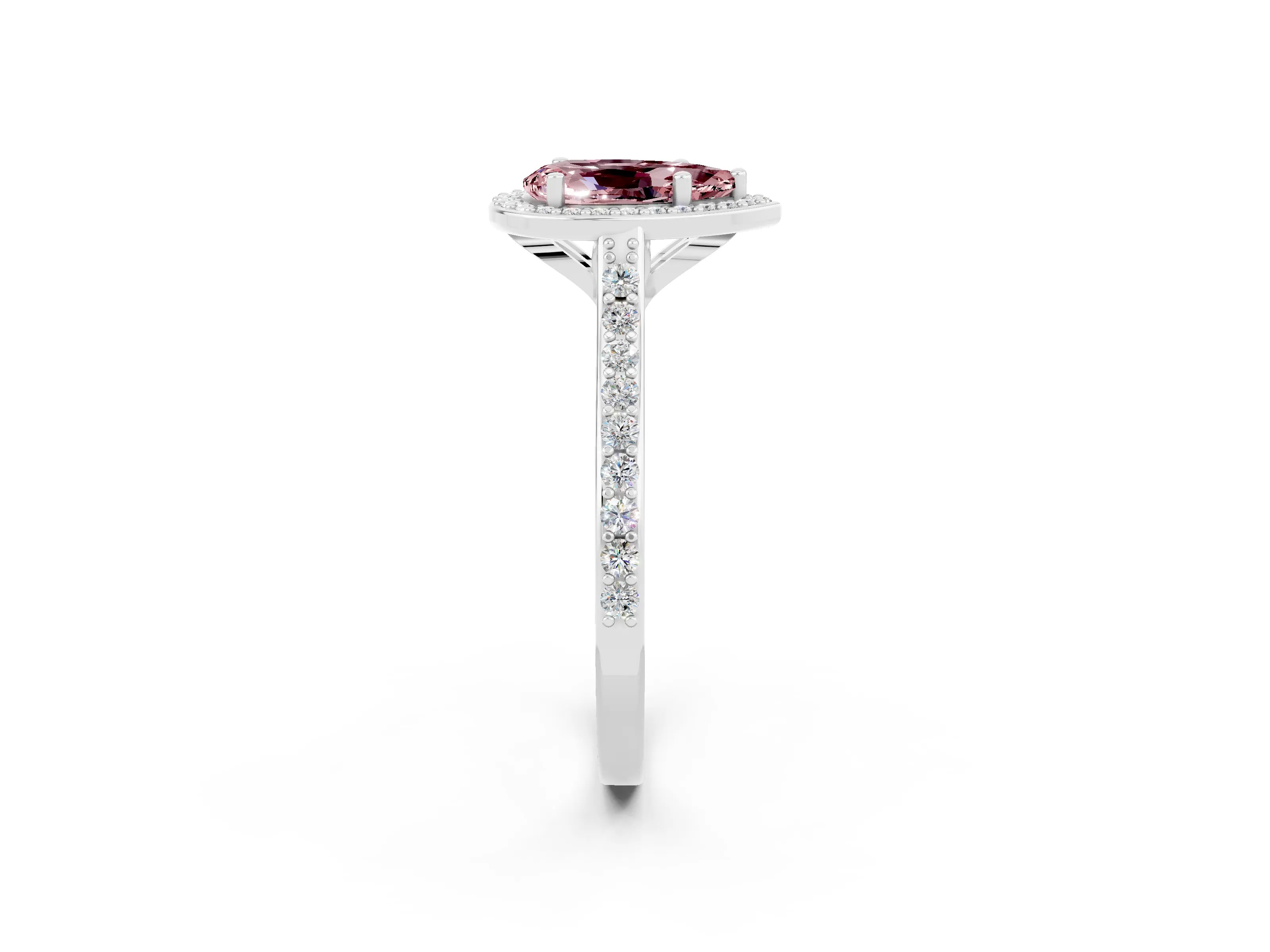 White gold Pear Cut Halo Round Diamond Pavé Band with Four-Prong Setting_2