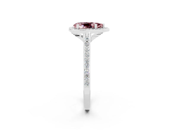 Platinum Pear Cut Halo Round Diamond Pavé Band with Four-Prong Setting
