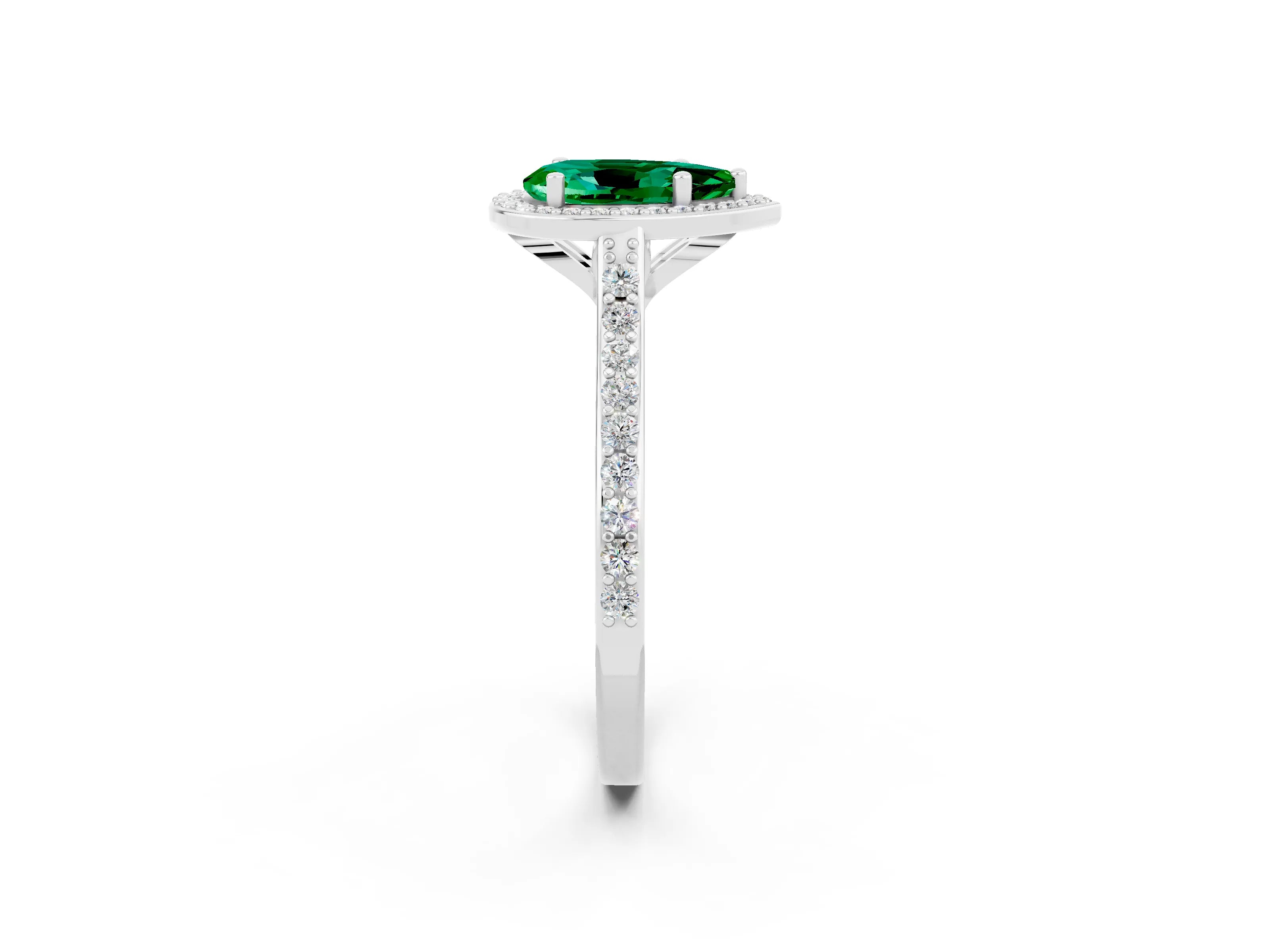 White gold Pear Cut Halo Round Diamond Pavé Band with Four-Prong Setting_2