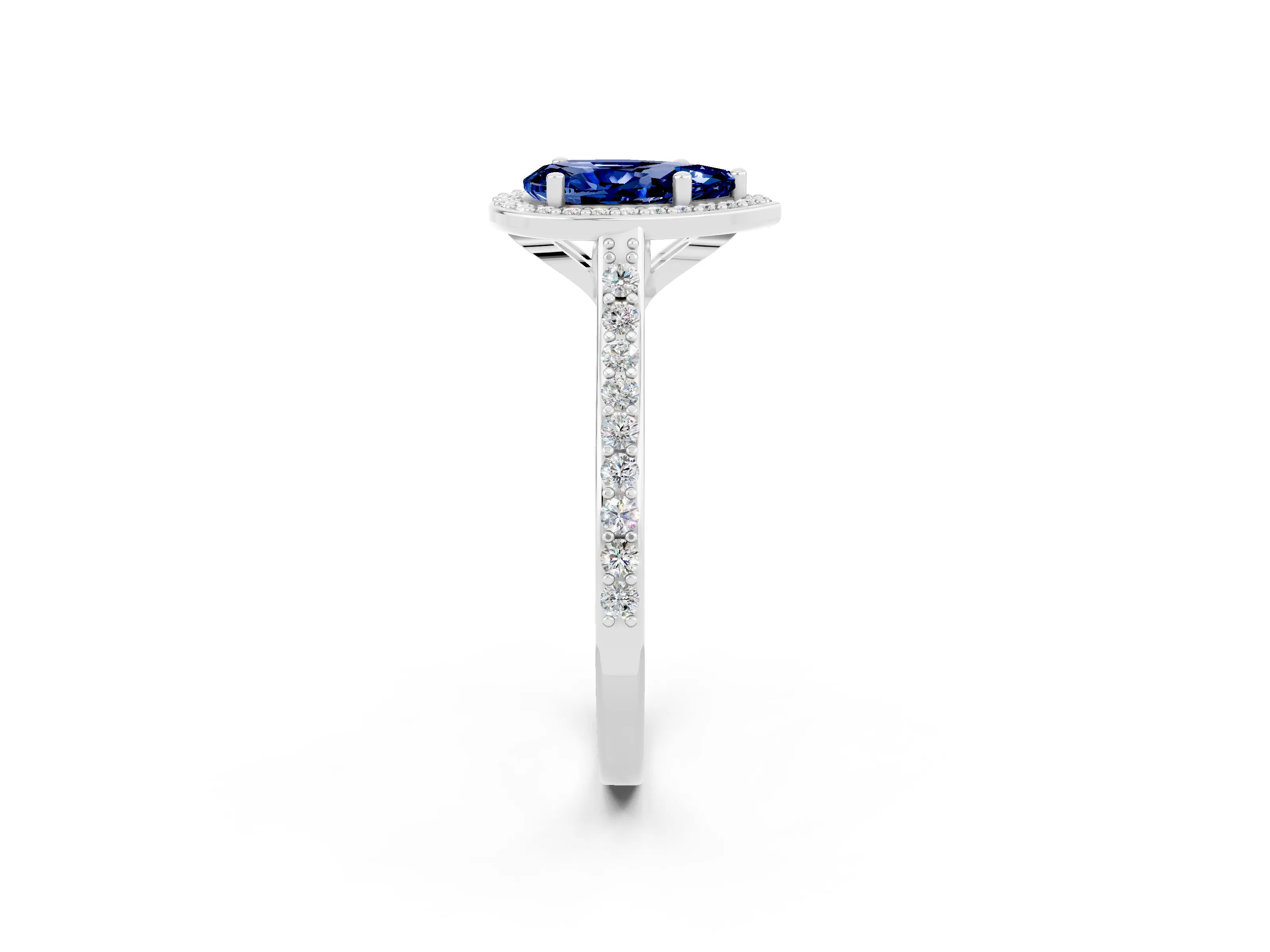 White gold Pear Cut Halo Round Diamond Pavé Band with Four-Prong Setting_2