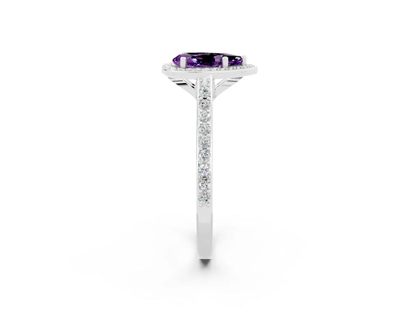 Platinum Pear Cut Halo Round Diamond Pavé Band with Four-Prong Setting